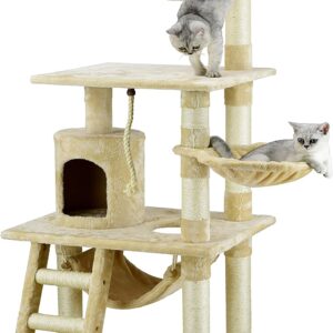 Go Pet Club 62-Inch Cat Tree, Beige, 38″ W x 27″ L x 62″ H (F67)