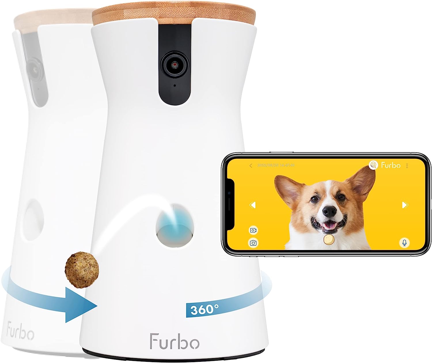 Furbo 360° Dog Camera: [New] Rotating 360° View Wide-Angle Pet Camera with Treat Tossing, Color Night Vision, 1080p HD Pan, 2-Way Audio, Barking Alerts